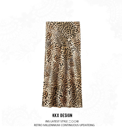 Casual Animal Print Midi Skirt