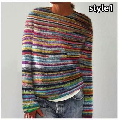  3d printed women's sweater pattern pullover sweater casual loose long-sleeved knitted top