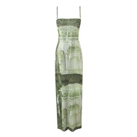 High waist printed mid-length suspender dress - Thumbnail 2