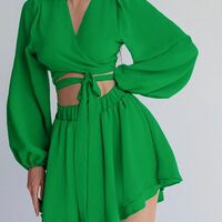 2024 Casual Loose Comfortable Soft Long sleeved Shorts Two piece Sleepwear Set for Outwear - Thumbnail 4