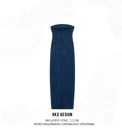Elegant slim-fit denim tube top dress
