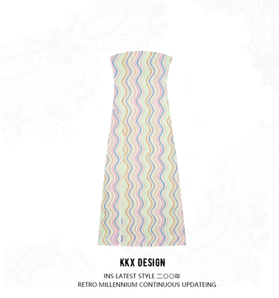 Printed tulle fitted tube top dress
