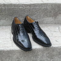 Crafted Leather Classic Black Crocodile/Alligator Leather Oxford Lace up Dress Shoes - Thumbnail 6