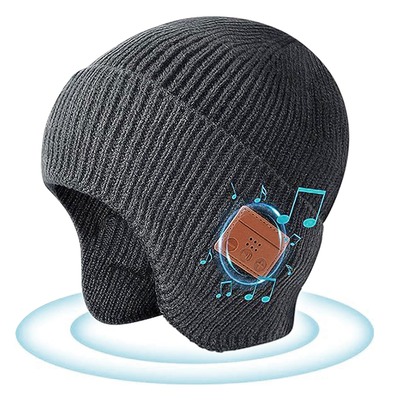 Wireless v5.0 beanie hat with headphones winter stylish usb rechargeable music beanie headset gift for music lovers men women machine washable-gray
