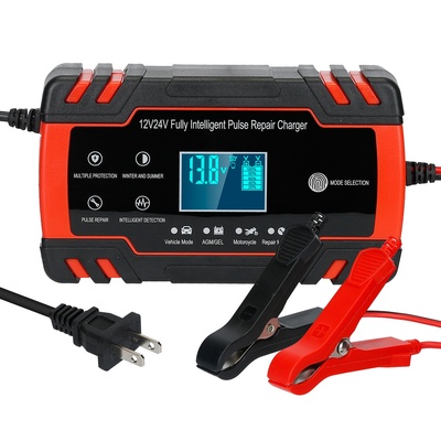 Car battery charger 12v/8a 24v/4a smart automatic battery charger w/lcd display pulse repair battery charger for car truck motorcycle rv suv