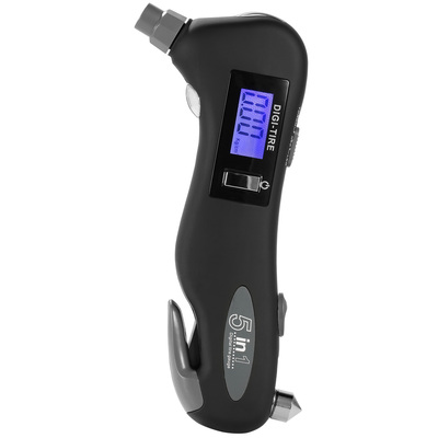 Auto digital tire pressure gauge 150 psi 4 settings led flashlight window breaker seat belt cutter emergency tools 5 in 1 for car truck