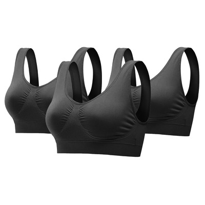 3 Pack Sport Bras For Women Seamless Wire-free Bra Light Support Tank Tops For Fitness Workout Sports Yoga Sleep Wearing-Black-2XL