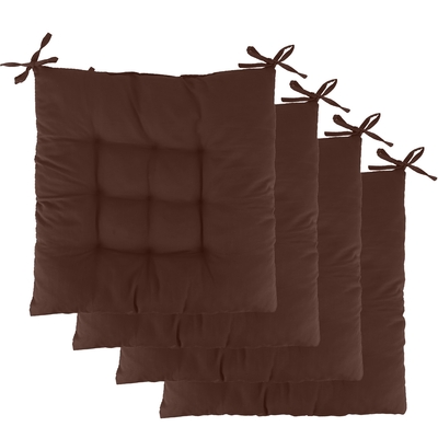 4Pcs Chair Cushion Pads Pillow 15.75x15.75x2.37in Soft Tie On Square Sitting Mats For Home Office Car Sitting Travel-Brown