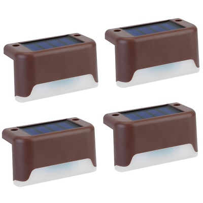 4pcs solar powered led step lights outdoor ip55 waterproof dusk to dawn sensor fence lamps for stairs yard railing-brown