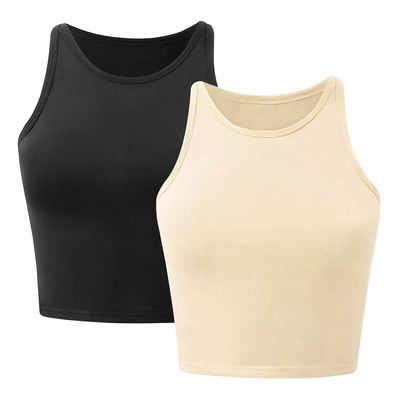 Women sleeveless cropped tank top high neck crop racer back workout top machine washable summer s m l xl 2xl-black-large