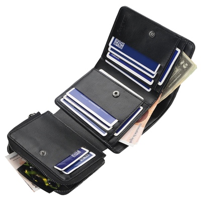 Men's Leather Wallet ID Card Holder Purse Trifold Clutch Money Zipper with ID Window
14 Credit Card 1 ID Card
