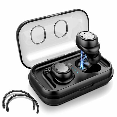 Wireless 5.0 earbuds - ipx4, touch control, stereo, noise cancelling, 32.8ft range, mic, 500mah charging dock
