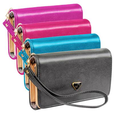 Women Wristlet Wallet PU Leather Lady Purse Credit Card Holder 4 Card Slots 3 Money Pouches 1 Coin Pocket-Purple