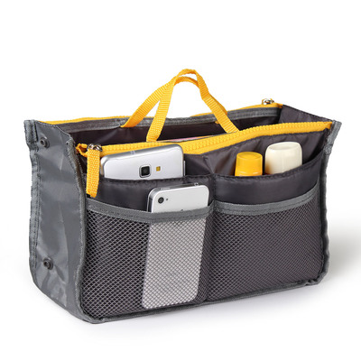 Women Lady Travel Insert Handbag Organiser Makeup Bags Toiletry Purse Liner w/Hand Strap-Gray
