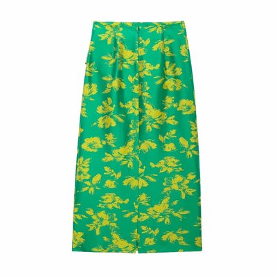 Temperamental and fashionable printed high waist midi skirt