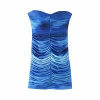 Printed tulle bandeau dress with pleats - Thumbnail 2