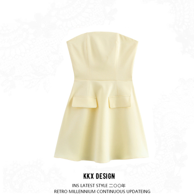 Fashion short tube top dress with pockets - Thumbnail 5