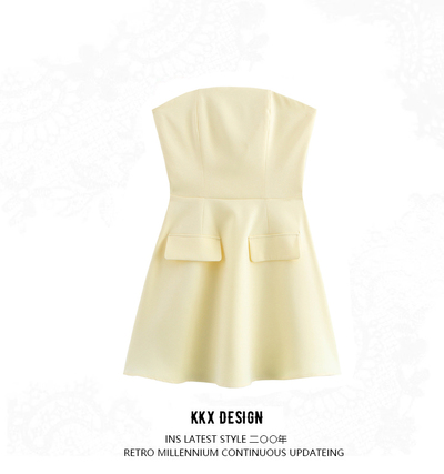 Fashion short tube top dress with pockets