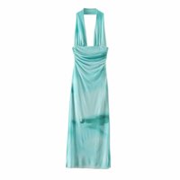 Elegant printed tulle halterneck dress - Thumbnail 2