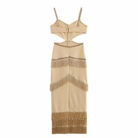 Solid color pullover V-neck sleeveless hollow suspender tassel maxi dress - Thumbnail 1