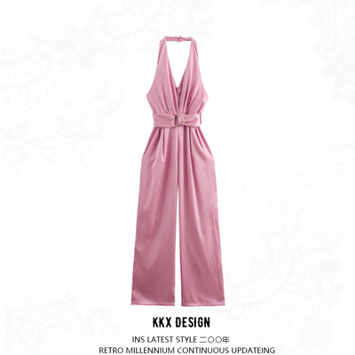 Satin-effect halterneck jumpsuit