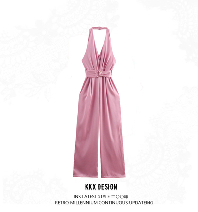 Satin-effect halterneck jumpsuit