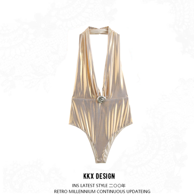 Fashionable and versatile sleeveless printed tube top tulle jumpsuit - Thumbnail 5