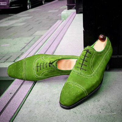 Green suede cap toe lace up dress formal handmade shoes wedding edition