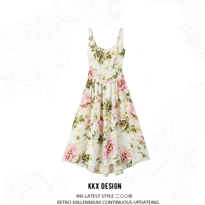 Retro square neck suspender dress - Thumbnail 3