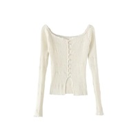 Pearl Single Breasted Slim Fit Hem Front Slit Top - Thumbnail 2
