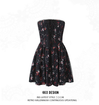 Retro First Love Strapless Puffy Floral Tube Dress