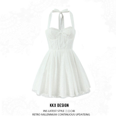 Backless lace stitching sweet atmosphere fluffy short skirt - Thumbnail 3