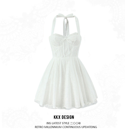 Backless lace stitching sweet atmosphere fluffy short skirt