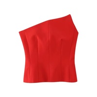Solid Asymmetric Bodycon Tube Top - Thumbnail 2