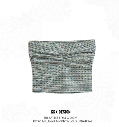 Pleated slim-fit stretch high waist super short belly-baring vest
