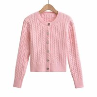Crew Neck Single Breasted Cable Knit Sweater - Thumbnail 1
