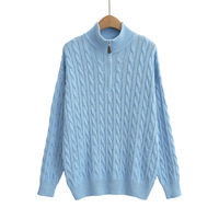 Retro style comfortable casual twist half turtleneck zipper long sleeve knitted sweater - Thumbnail 2