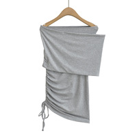 Sexy hip-hugging dress with lapel and beveled drawstring - Thumbnail 1