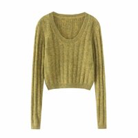 Retro round neck striped long sleeve short comfortable casual sweater - Thumbnail 2