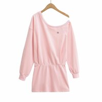 Off-shoulder collarbone exposed fashionable waist sweater dress - Thumbnail 2