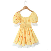 Princess Dress Cute Lace Trim Puff Sleeve Mini Dress - Thumbnail 1