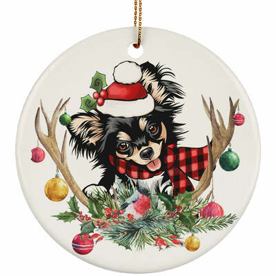 Chihuahua dog santa antlers reindeer flower ornament christmas gift tree decor - Thumbnail 5