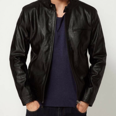 Men's real leather jacket black leather motorcycle jacket slim fit biker bomber jacket 