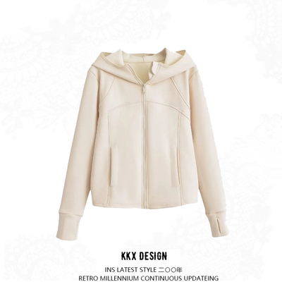 Women's retro hooded zipper long sleeve hoodie jacket plus velvet