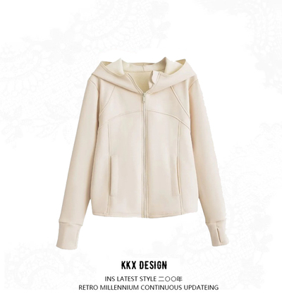 Women's retro hooded zipper long sleeve hoodie jacket plus velvet