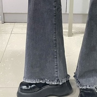 Elastic High Waist Slim Trouser Flared Jeans Women Cotton Vintage Blue Denim Pants - Thumbnail 3