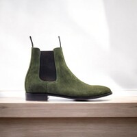 Green Suede Chelsea Boots – Handmade Elegance  - Thumbnail 1