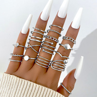Women Girls Simple Chain Finger Tail Rings Bohemian Ring Set Gold Silver Color Wide Rings  - Thumbnail 1