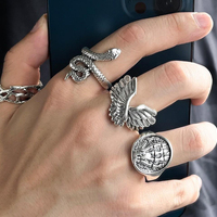  Men Ring Charm Set Punk Geometric Silver Color Chain Wrist Bracelet Rings Couple Fashion Jewelry Gift  - Thumbnail 6
