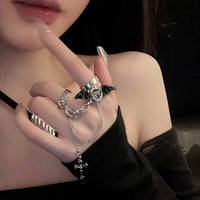   Crystal Heart Cross Irregular Double Finger Rings Jewelry Punk Black Bat Wing Cross Chain Rings for Men Women  - Thumbnail 1